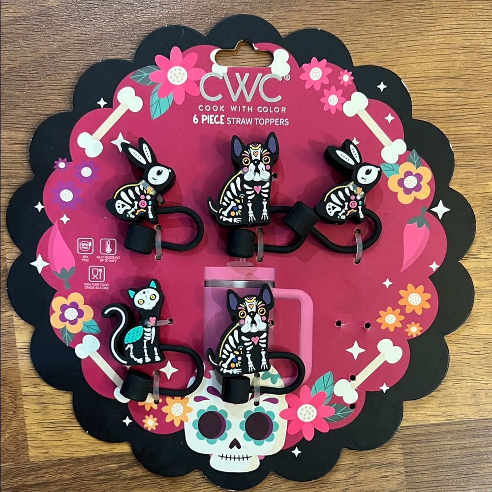 CWC Day of the Dead Tumbler Straw Toppers Set—5 pc.